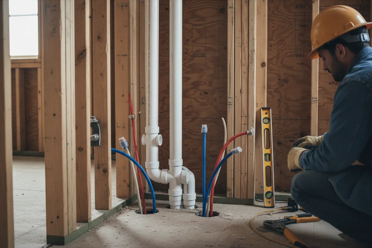 Drain and supply rough-in during Sump Pump Repair in Davenport
